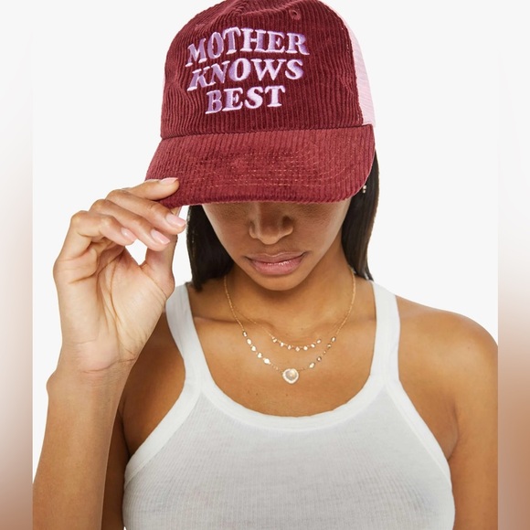 MOTHER Accessories - MOTHER Corduroy 'Mother Knows Best' Cap in Wine and Pink